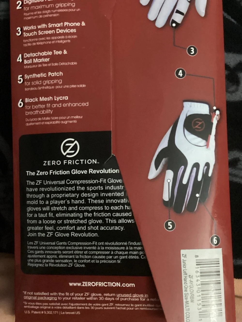 Junior Compression-Fit Golf Glove — Black & Red
